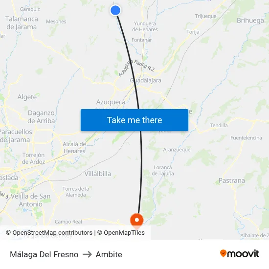 Málaga Del Fresno to Ambite map