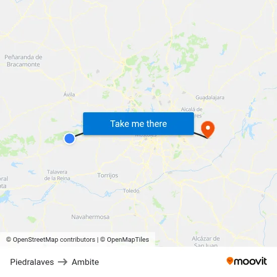 Piedralaves to Ambite map