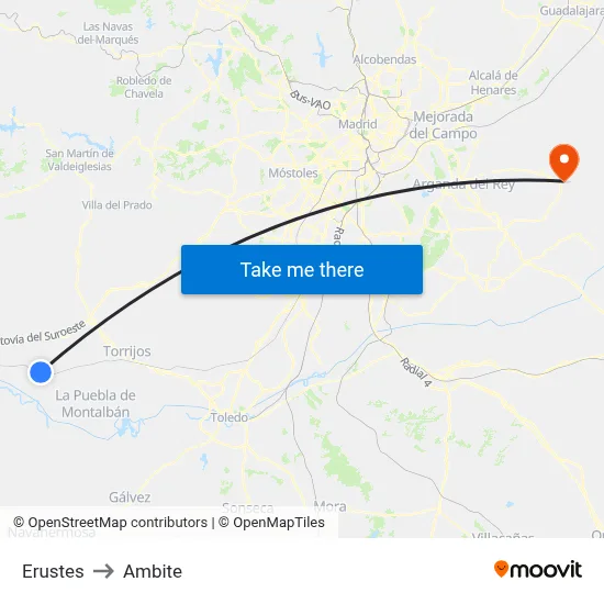 Erustes to Ambite map