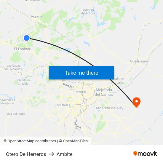 Otero De Herreros to Ambite map
