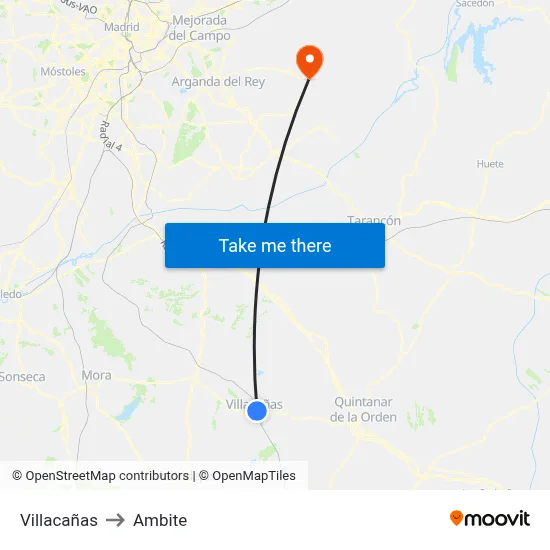 Villacañas to Ambite map