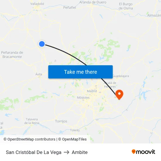 San Cristóbal De La Vega to Ambite map