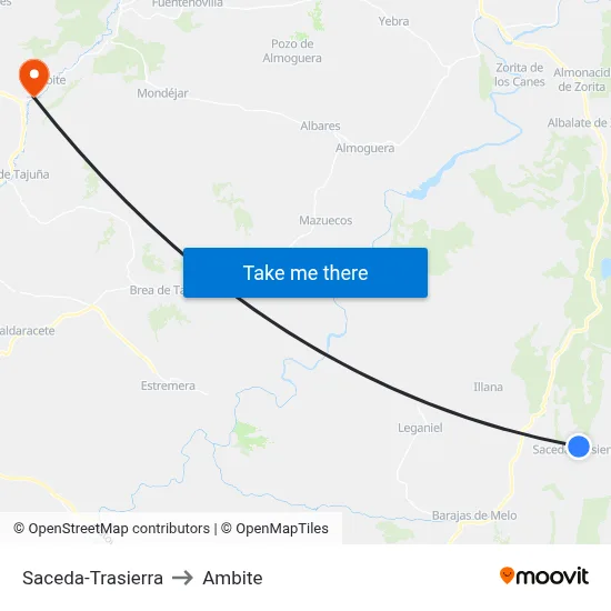 Saceda-Trasierra to Ambite map