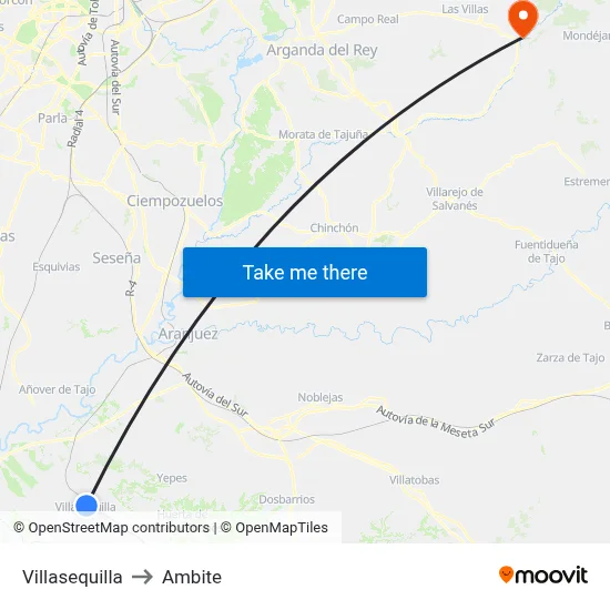 Villasequilla to Ambite map
