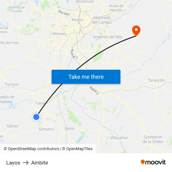 Layos to Ambite map