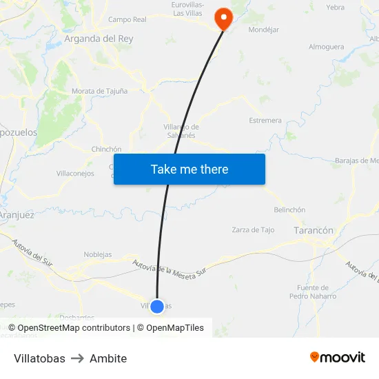 Villatobas to Ambite map