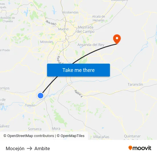 Mocejón to Ambite map