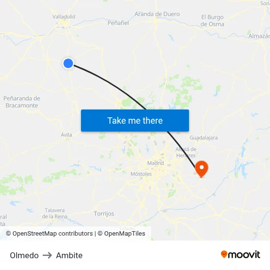 Olmedo to Ambite map