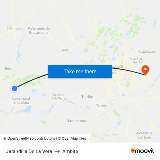 Jarandilla De La Vera to Ambite map