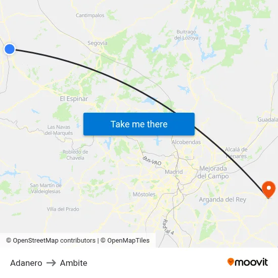 Adanero to Ambite map