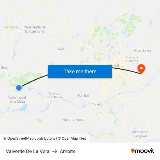 Valverde De La Vera to Ambite map