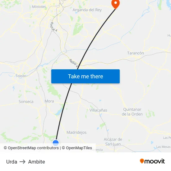 Urda to Ambite map