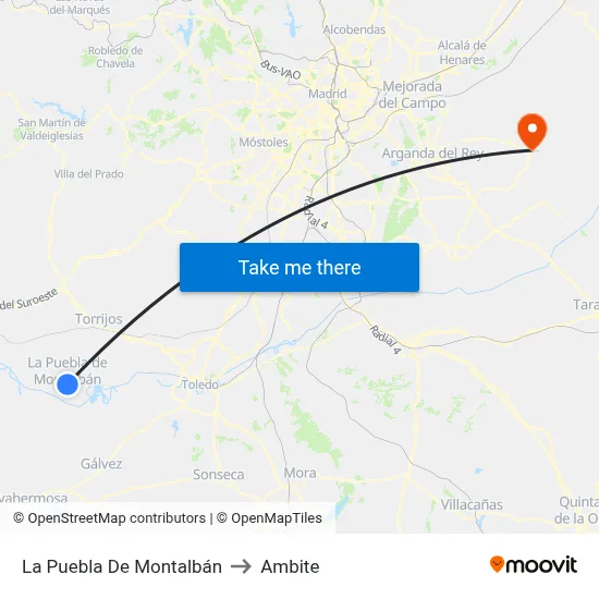 La Puebla De Montalbán to Ambite map