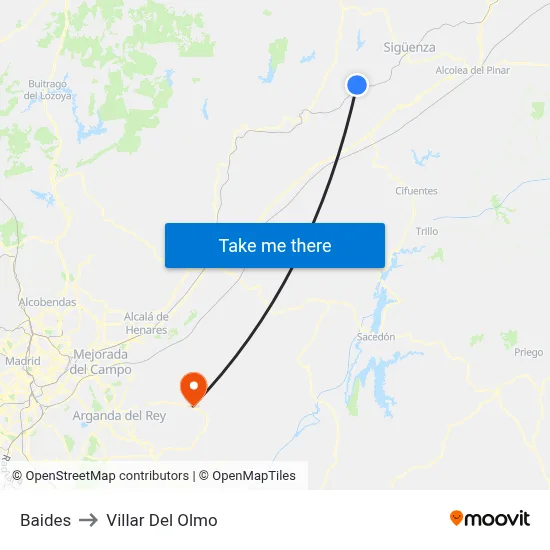 Baides to Villar Del Olmo map