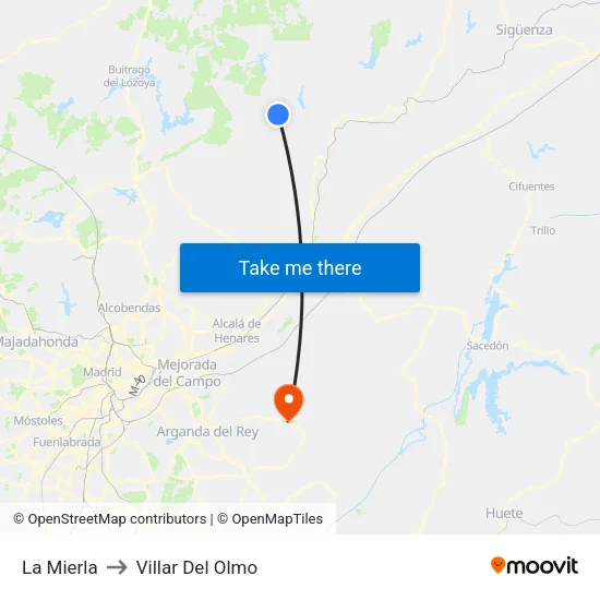 La Mierla to Villar Del Olmo map