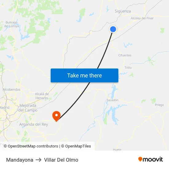 Mandayona to Villar Del Olmo map