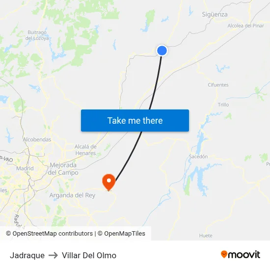 Jadraque to Villar Del Olmo map