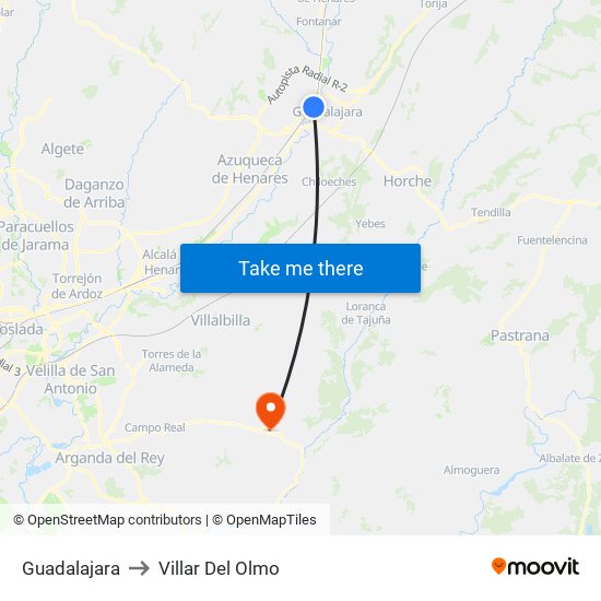 Guadalajara to Villar Del Olmo map