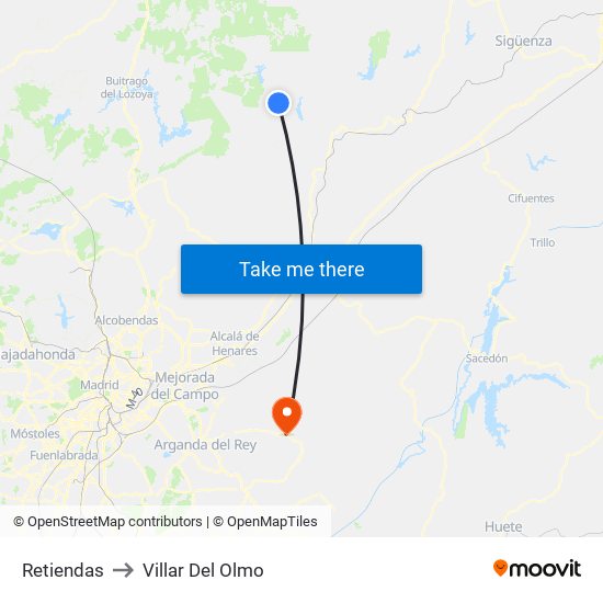 Retiendas to Villar Del Olmo map