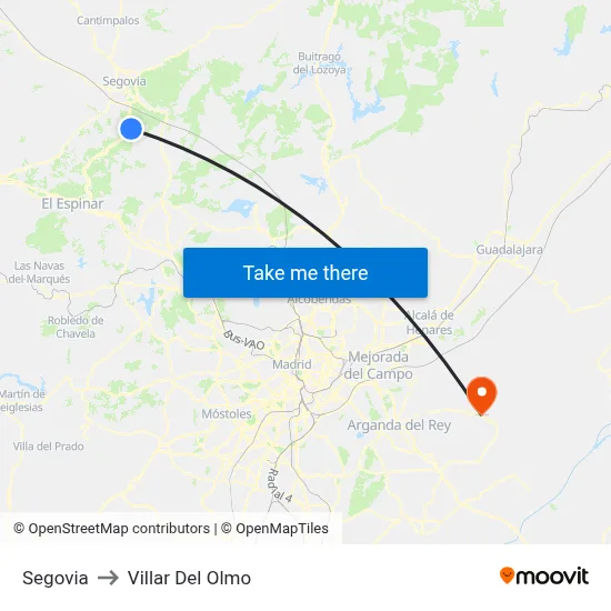 Segovia to Villar Del Olmo map