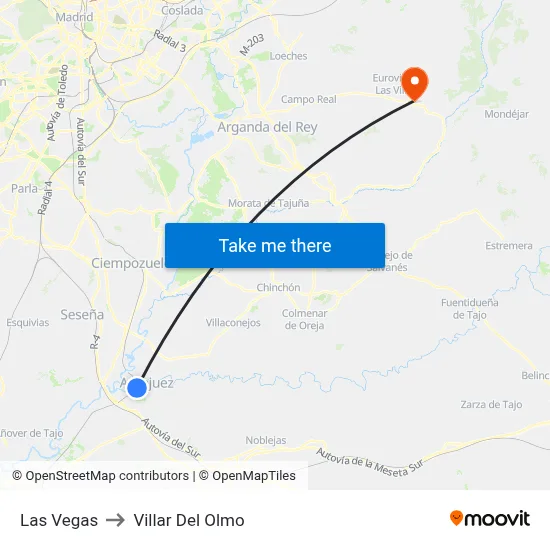 Las Vegas to Villar Del Olmo map