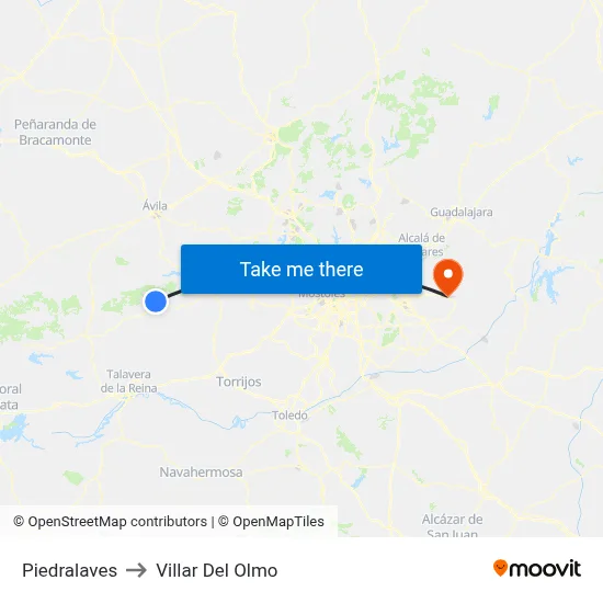 Piedralaves to Villar Del Olmo map