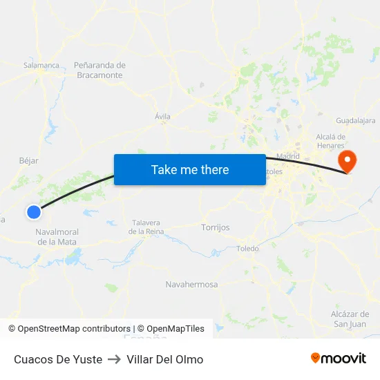 Cuacos De Yuste to Villar Del Olmo map