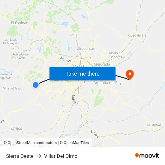 Sierra Oeste to Villar Del Olmo map