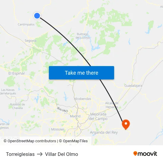 Torreiglesias to Villar Del Olmo map