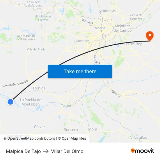 Malpica De Tajo to Villar Del Olmo map