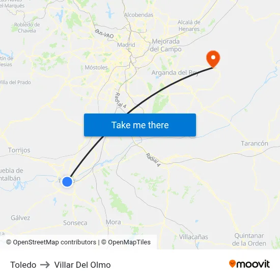 Toledo to Villar Del Olmo map