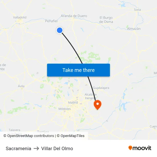 Sacramenia to Villar Del Olmo map