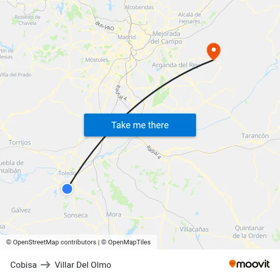 Cobisa to Villar Del Olmo map