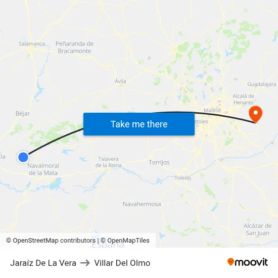 Jaraíz De La Vera to Villar Del Olmo map