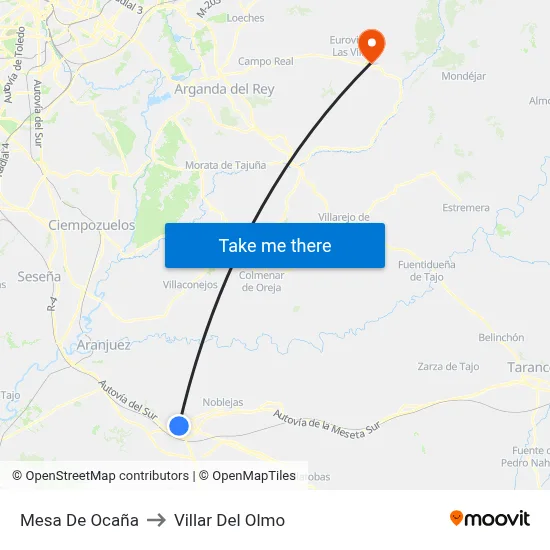 Mesa De Ocaña to Villar Del Olmo map