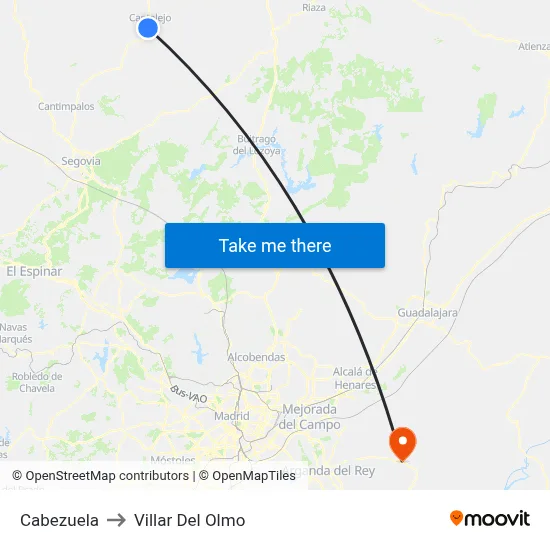 Cabezuela to Villar Del Olmo map