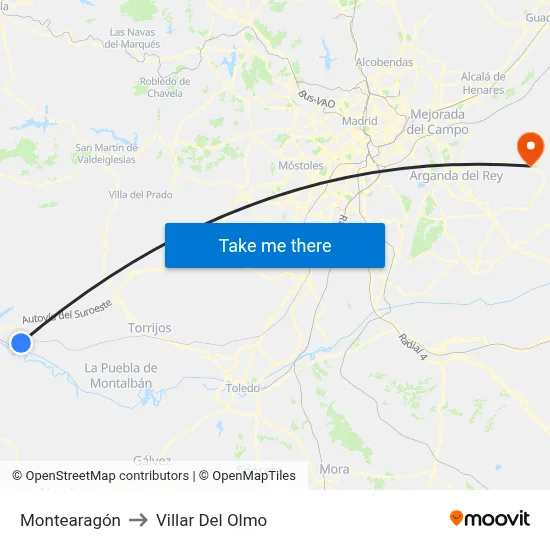 Montearagón to Villar Del Olmo map
