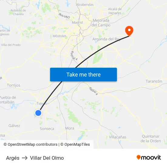 Argés to Villar Del Olmo map