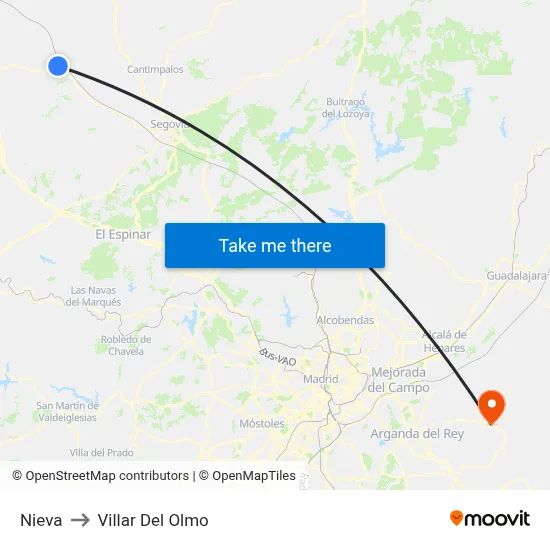 Nieva to Villar Del Olmo map