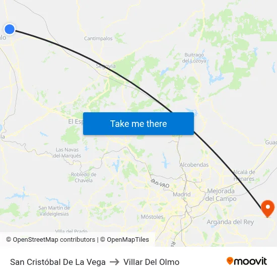 San Cristóbal De La Vega to Villar Del Olmo map