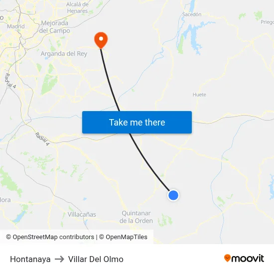 Hontanaya to Villar Del Olmo map
