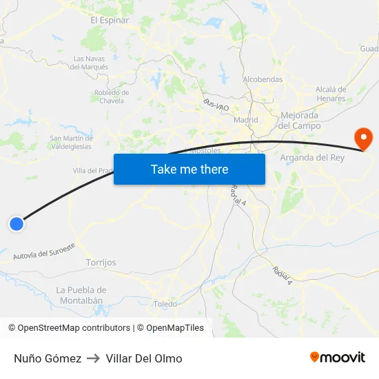 Nuño Gómez to Villar Del Olmo map