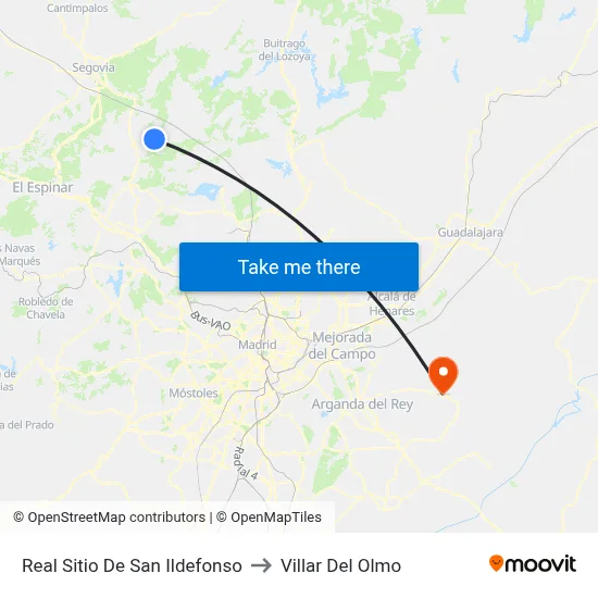 Real Sitio De San Ildefonso to Villar Del Olmo map