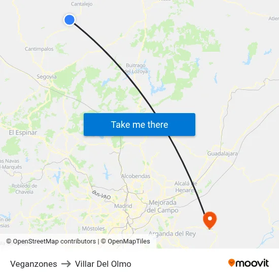 Veganzones to Villar Del Olmo map