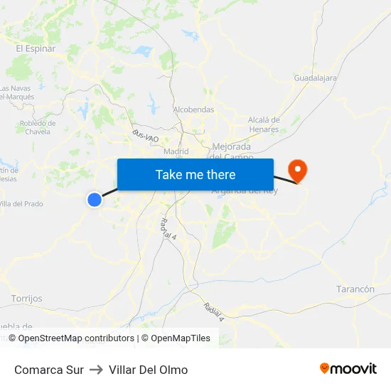 Comarca Sur to Villar Del Olmo map