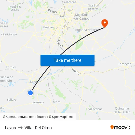 Layos to Villar Del Olmo map