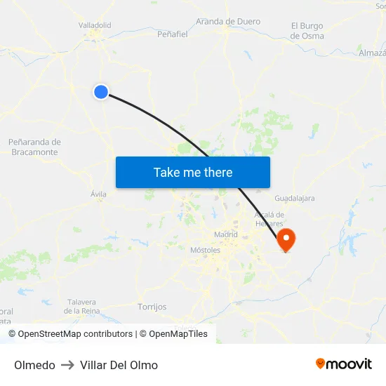 Olmedo to Villar Del Olmo map