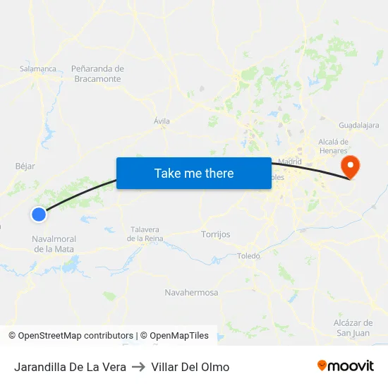 Jarandilla De La Vera to Villar Del Olmo map