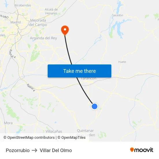 Pozorrubio to Villar Del Olmo map