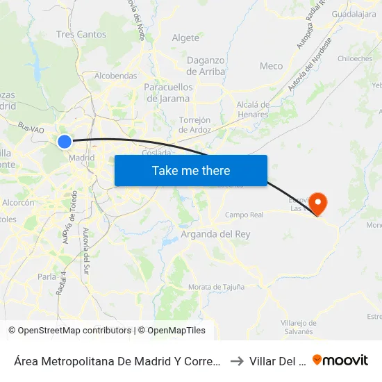 Área Metropolitana De Madrid Y Corredor Del Henares to Villar Del Olmo map